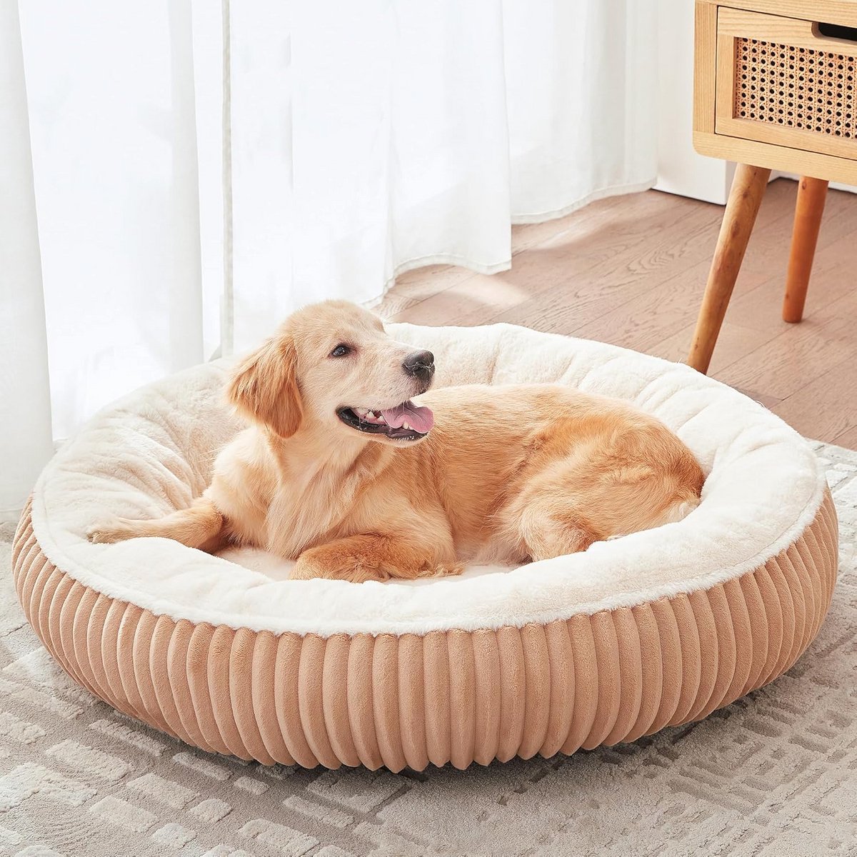 Rond Kalmerend Hondenbed 91,4 cm voor Grote Honden tot 36 kg - Wasbare Donut Bench met Zachte Pluche Vacht
