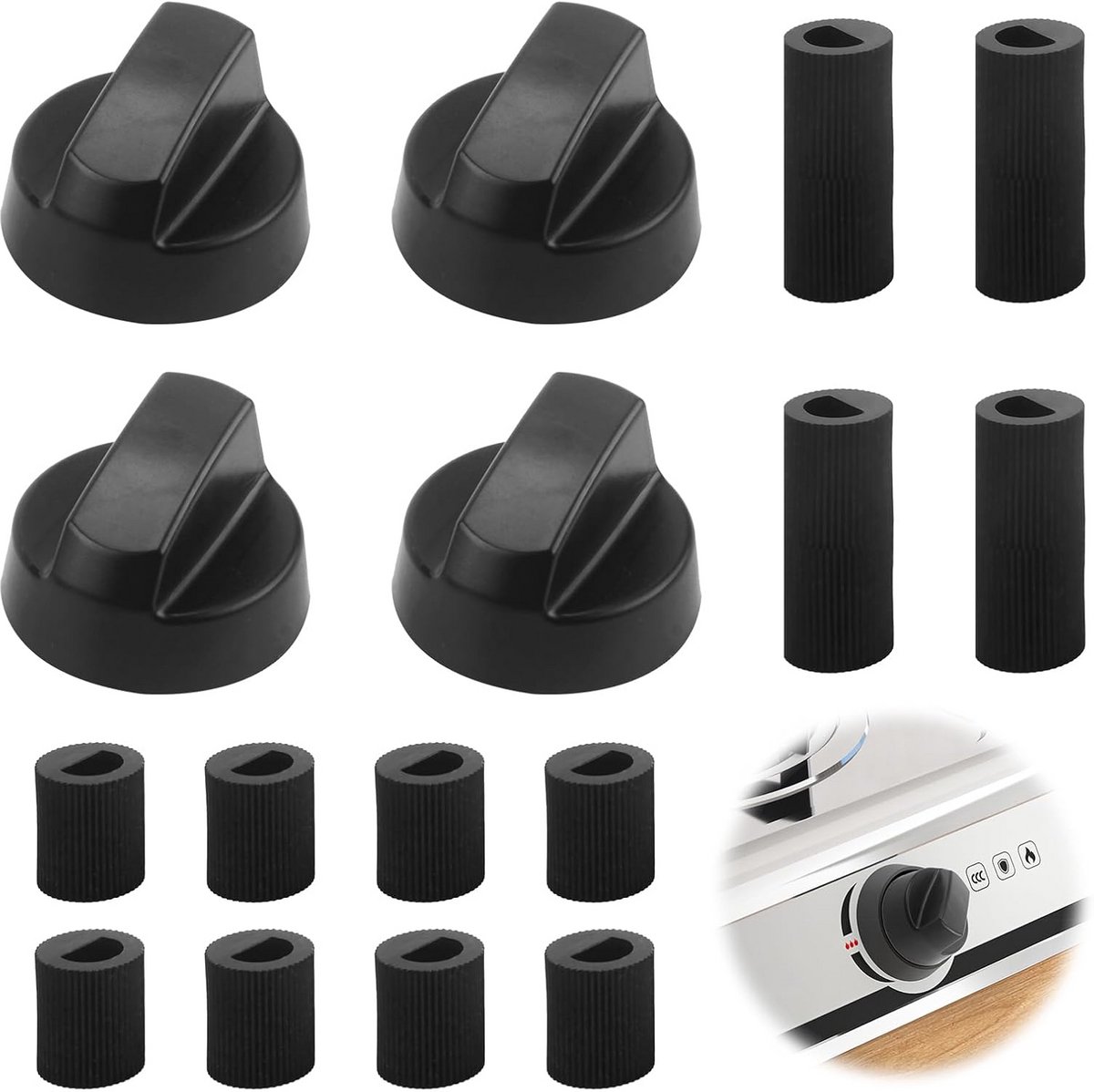 Set van 4 Universele Knoppen voor Elektrische en Gassfornuizen met 12 Adapters