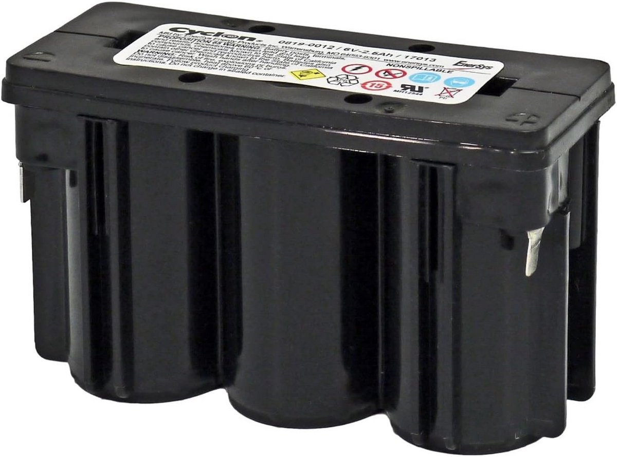 Oplaadbare Batterij - Accu Blok - Noodstroom Toepassingen - Onderhoudsvrij Ontwerp - 6V 2.5Ah - Zwart