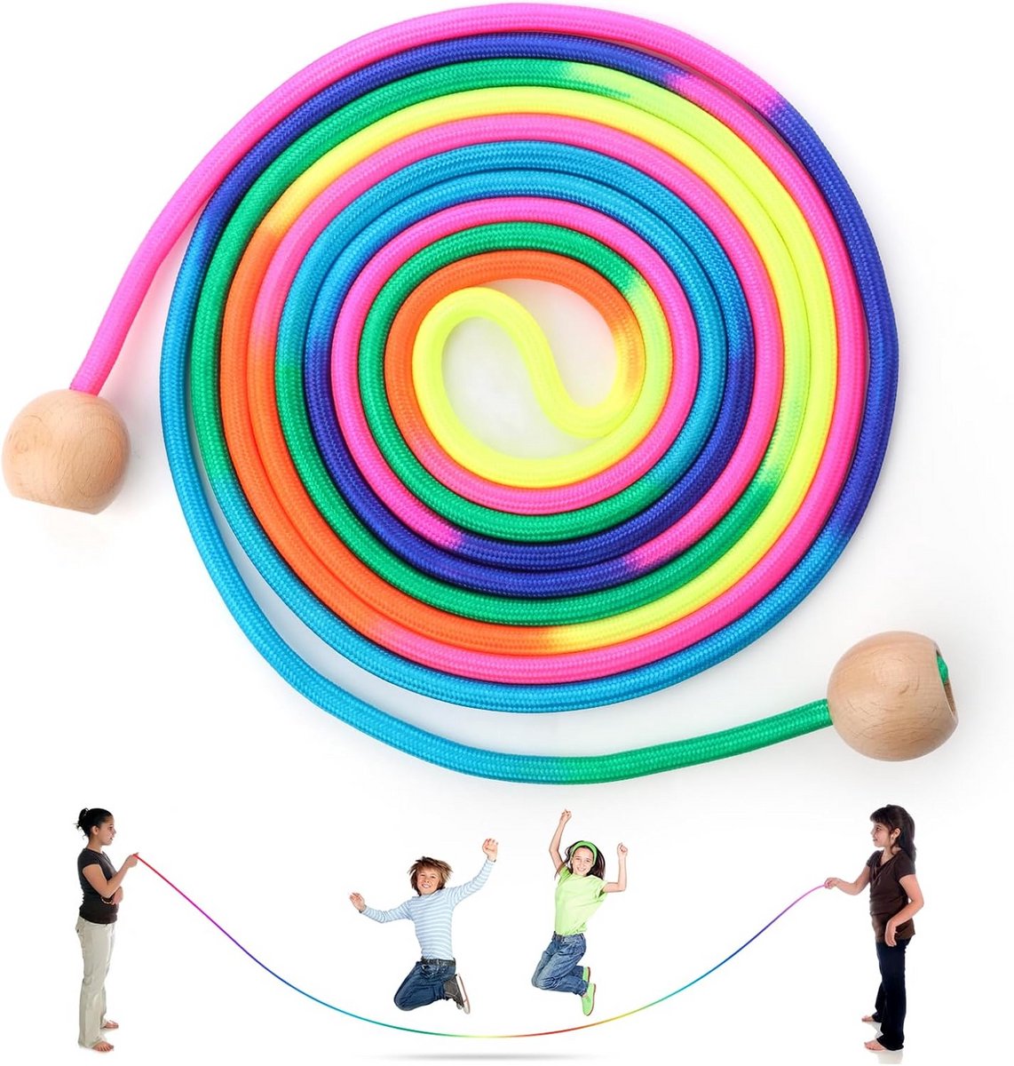 Extra Lang Springtouw 5 Meter Regenboog Kleuren - Dubbel Springtouw voor Kinderen en Volwassenen