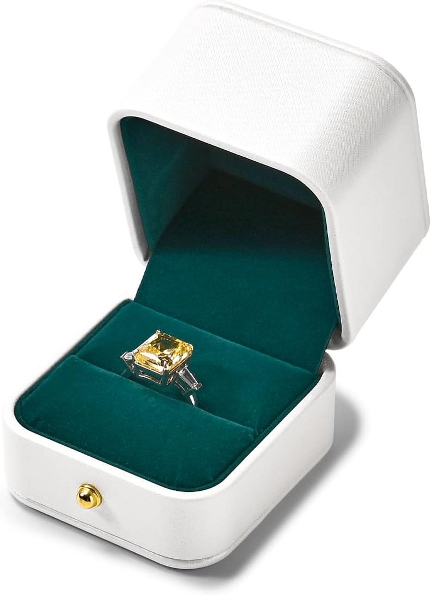 Klassieke Ringendoos Groen Wit Leer - Luxe Opbergkistje voor Bruiloft en Verloving