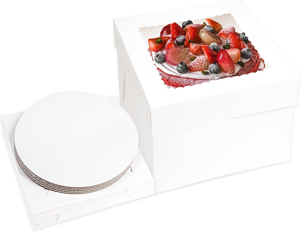 5-delige Cake Doos Set met Transparant Kijkvenster, 25,4 x 25,4 x 20,3 cm