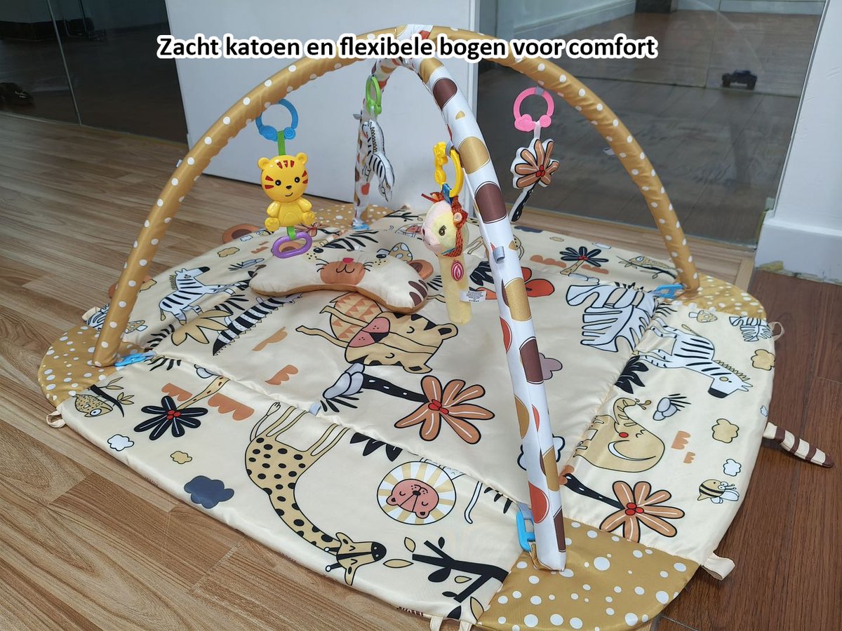 Multifunctioneel Speelkleed Baby + Buikligtrainer - Babygym met AANPASBARE WANDEN - Speelmat met Boog - 4 Speeltjes - Vanaf 0m+ — afbeelding 11