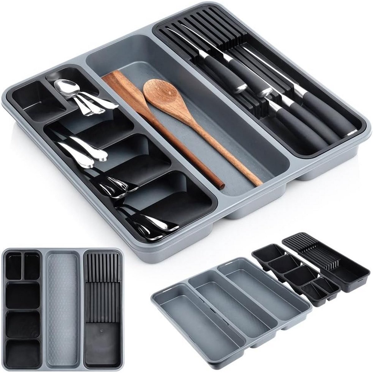 Bestekbak Lade-inzet Organizer Grijs 40x40 cm - Bestekcassette voor Keukengerei