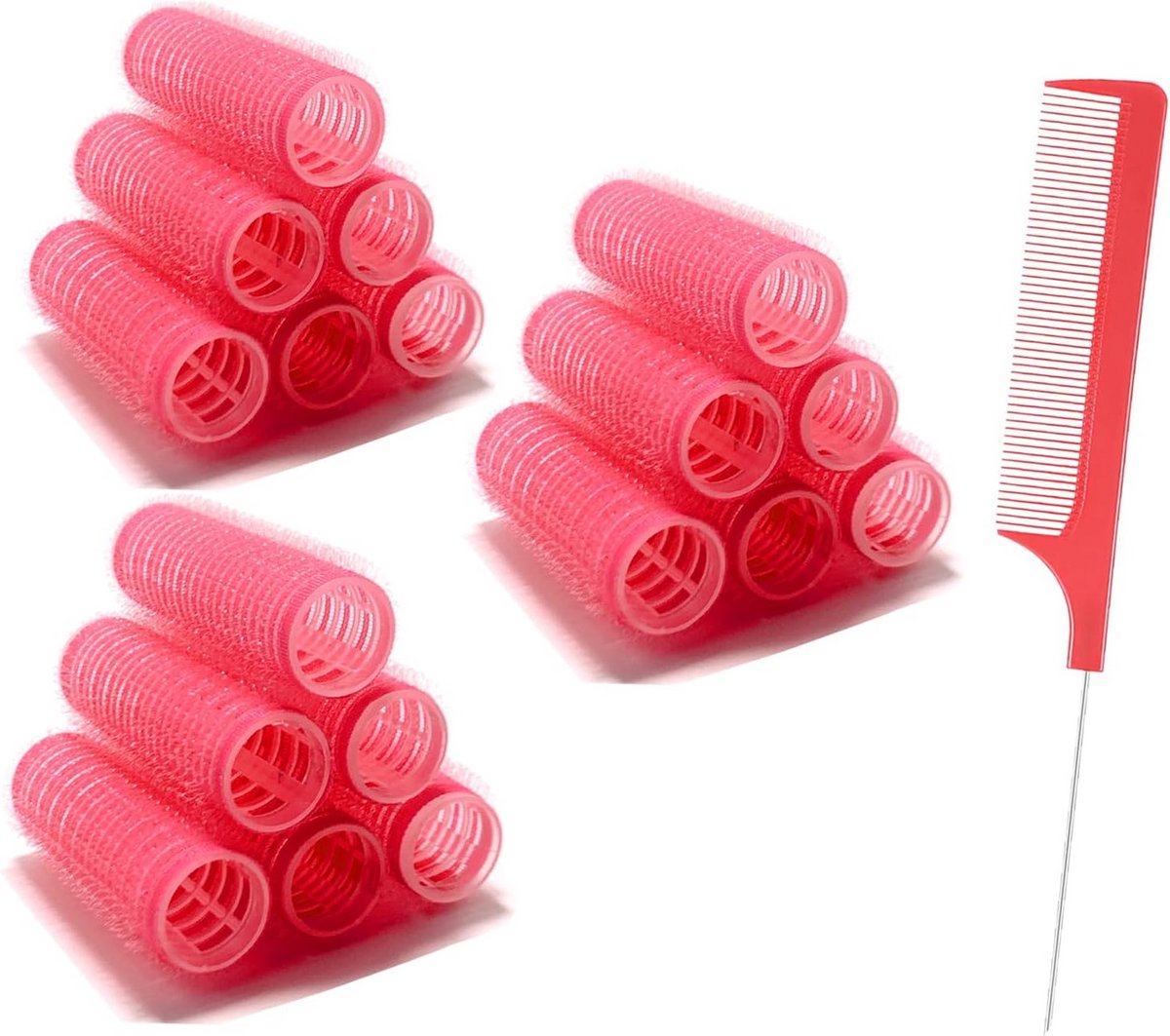 Set van 18 Zelfklevende Haarrollers en Kam voor Krullen en Volume
