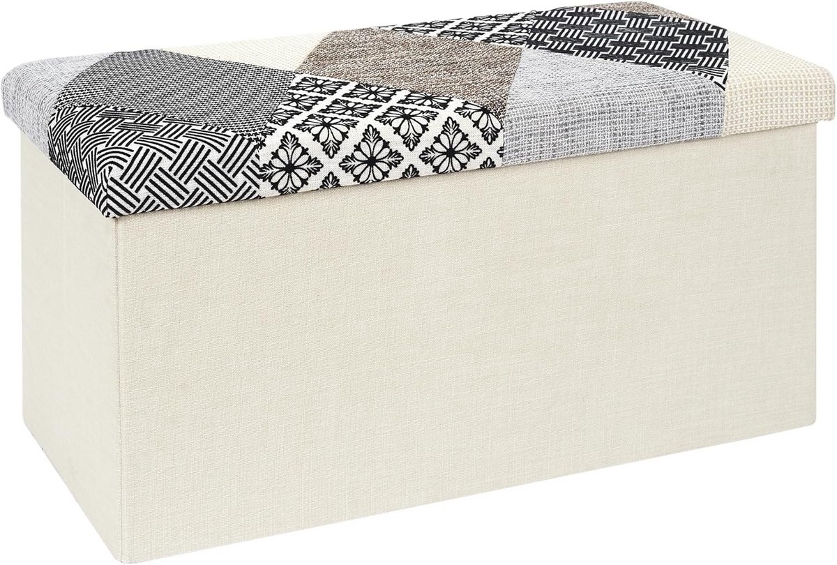 Opvouwbare Voetenbank met Patchwork Design voor Woonkamer of Slaapkamer - Multicolor