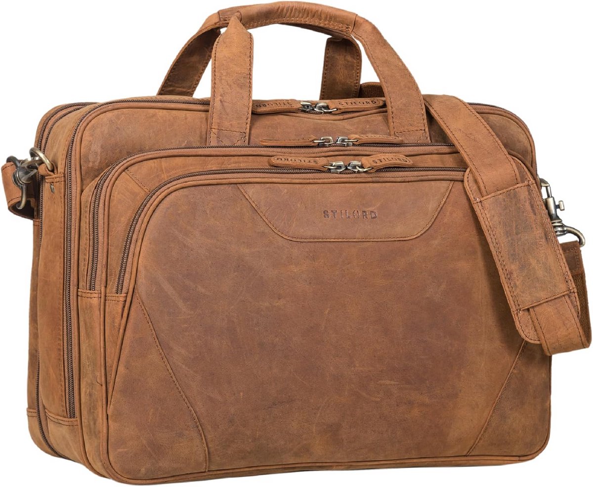 Leren Aktetas 18 Inch Laptop en A4 Documenten - Vintage Schoudertas Unisex