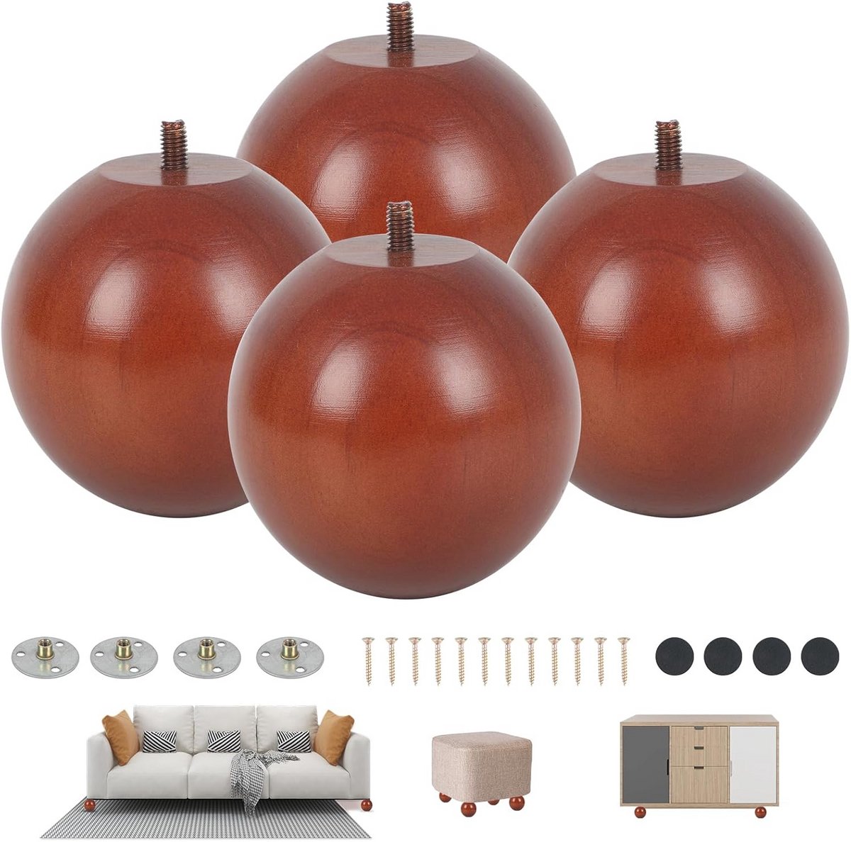 Houten bankpoten - Meubelvoeten set - Meubels verhogen - Duurzaam walnoothout - 4 stuks 4 inch - Bruin