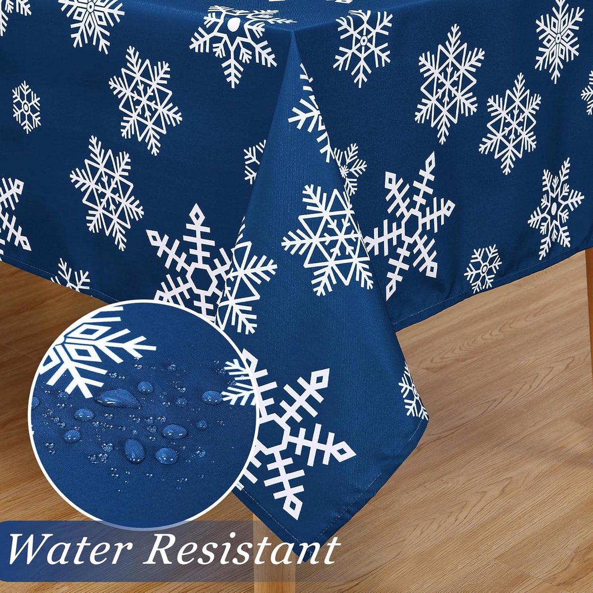Blauw Kerst Tafelkleed Vierkant 137x137 cm Sneeuwvlokken - Afwasbaar en Waterafstotend