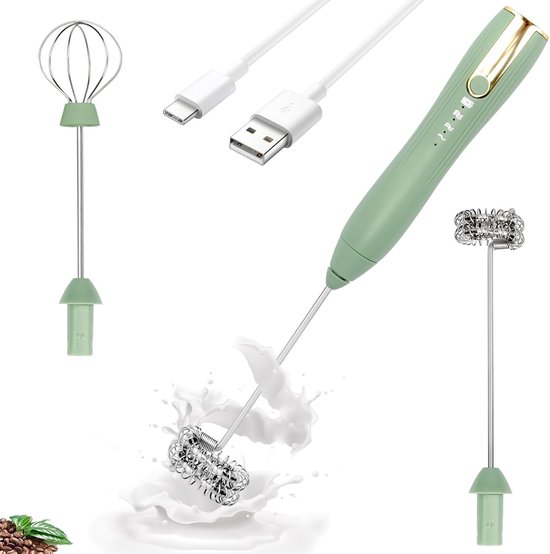 Melkopschuimer - Elektrische Melkopschuimer - Melk Opschuimer - Handmelkschuimer - Dubbele Garde Melkschuimer Handmixer Met Usb-C - 3 Snelheden Instelbaar Koffieschuimer Drankmixer Voor Lattes, Matcha, Warme Chocolademelk, Eieren, Matcha