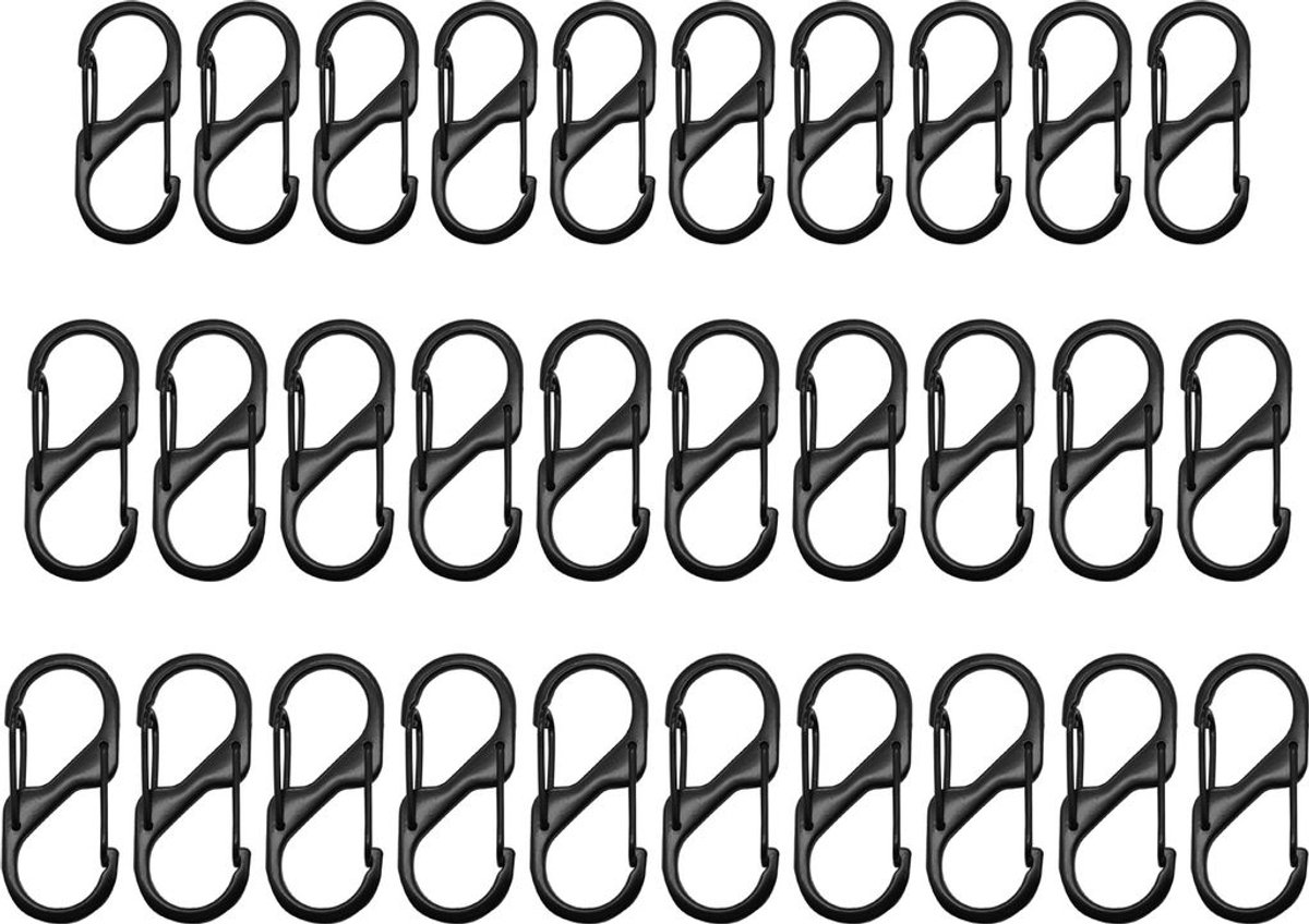 30 S-vormige karabiners, kleine legering karabiners, draagbare sleutelhangers, mini clip-on karabiners, kampeeruitrusting