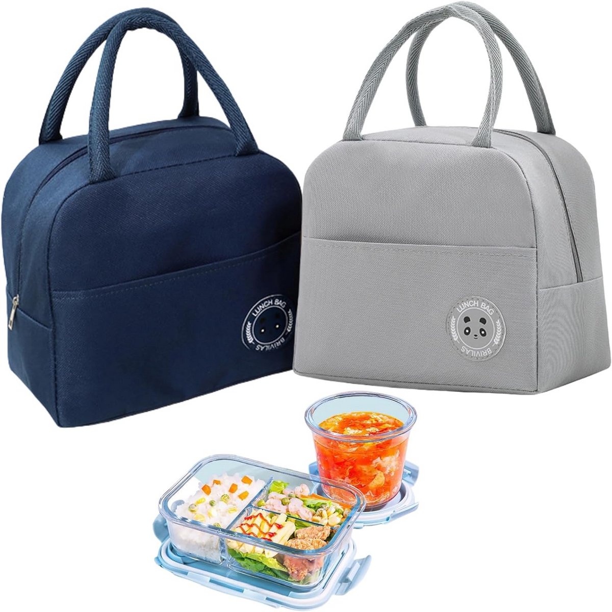 Kleine koeltas - Lunchtas picknicktas - Eten meenemen - Waterdichte binnenkant - 2 stuks 23cm - Zwart