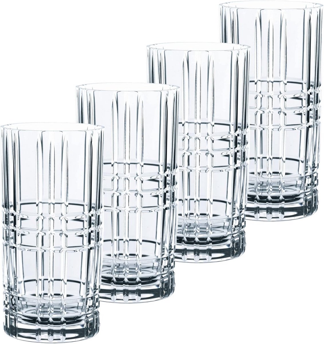 Set van 4 Kristalglazen Longdrinkglazen 445 ml - Geslepen Design
