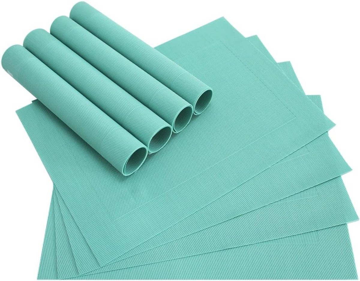 Set van 8 Placemats Geweven Kunststof 46x33 cm Afwasbaar Mintgroen Jade
