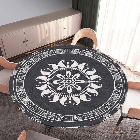 Mandala rond tafelkleed voor ronde tafel, Morbuy 3D waterdichte tafelkleden, vlekbestendig, stofdicht, afveegbare tafelbescherming voor thuis, feest, keuken, eetkamer (Zwart Grijs, 120cm