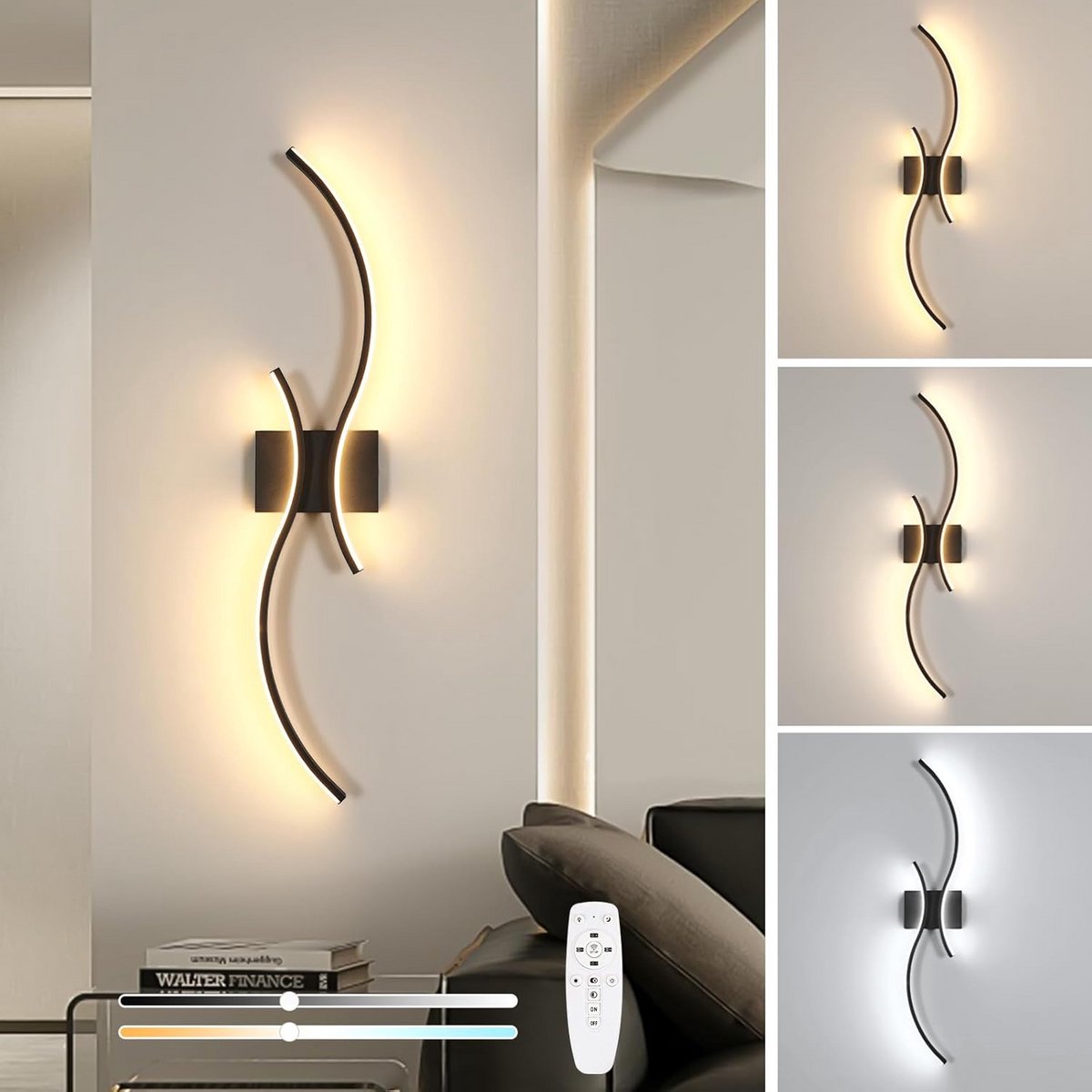 Dimbare LED Wandlamp Zwart Binnen met Afstandsbediening en App, 3000K-6500K