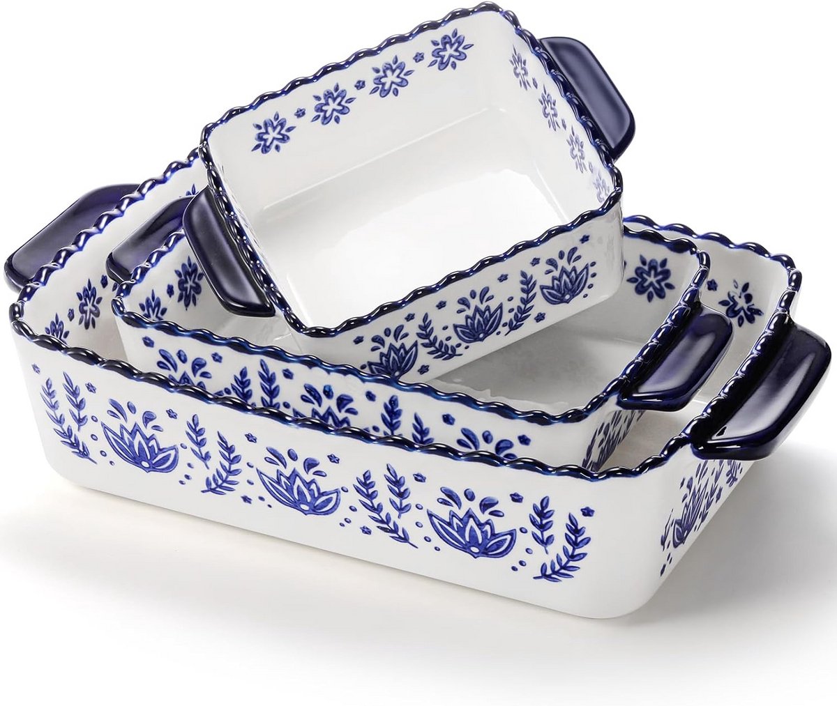 Set van 3 Rechthoekige Porseleinen Ovenschalen voor Lasagne en Casseroles