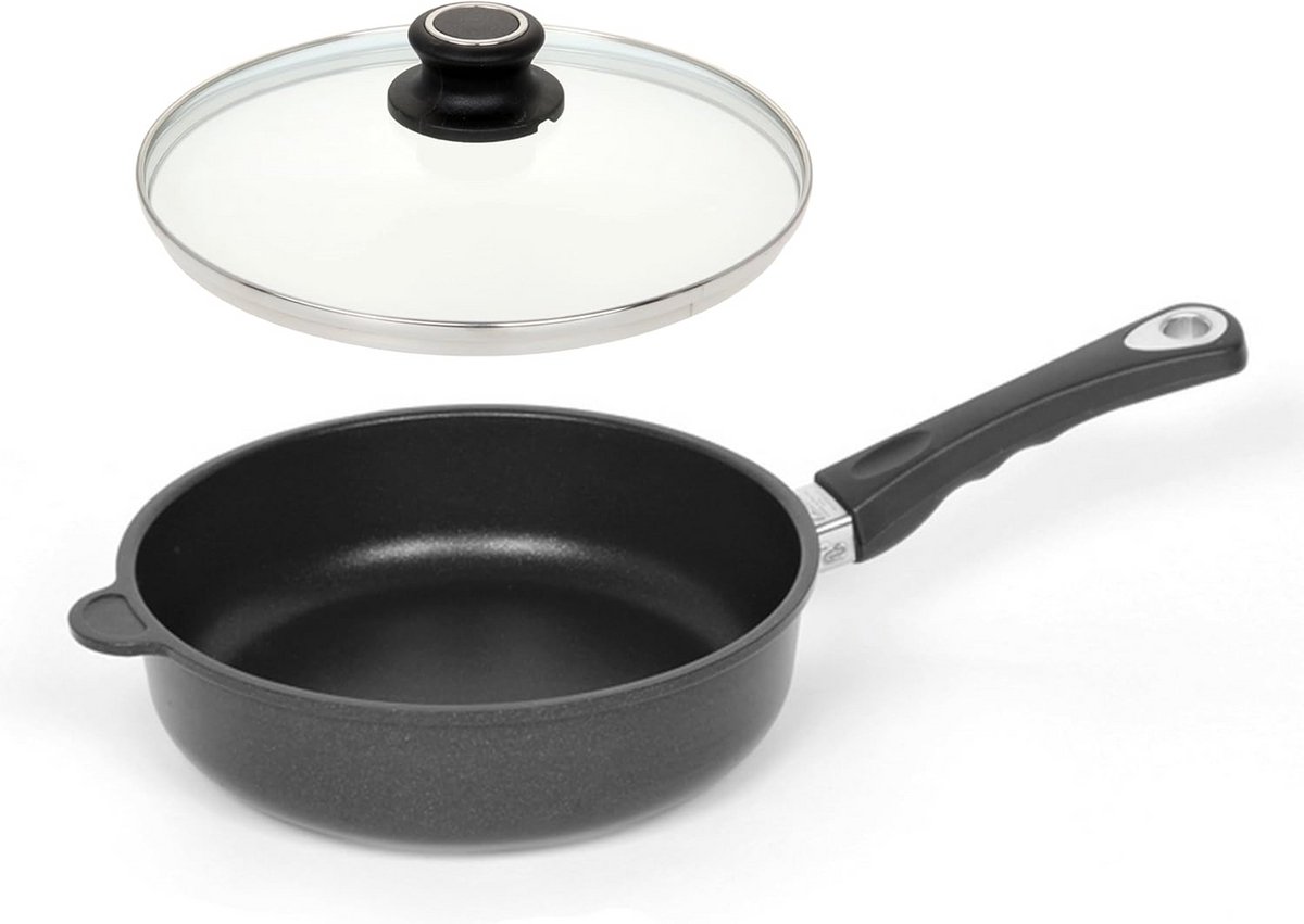 Gietijzeren Koekenpan met Hoge Rand Ø 26cm en Glazen Deksel - Ovenvast
