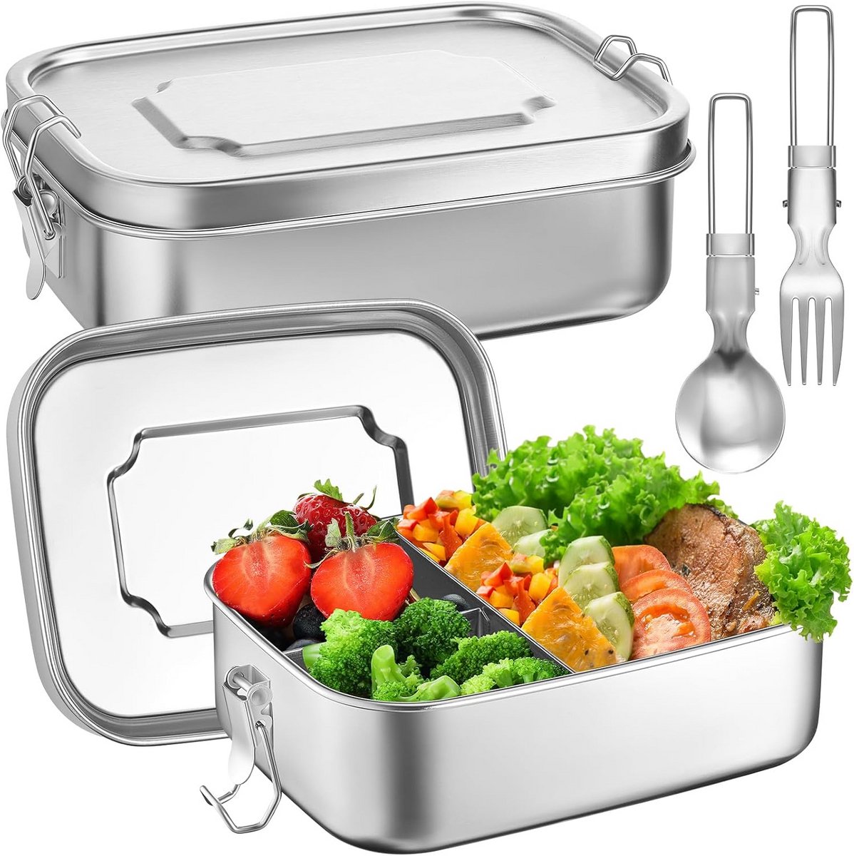 Set van 2 RVS Bento Broodtrommels voor Lunch - Lekvrij & Vaatwasmachinebestendig