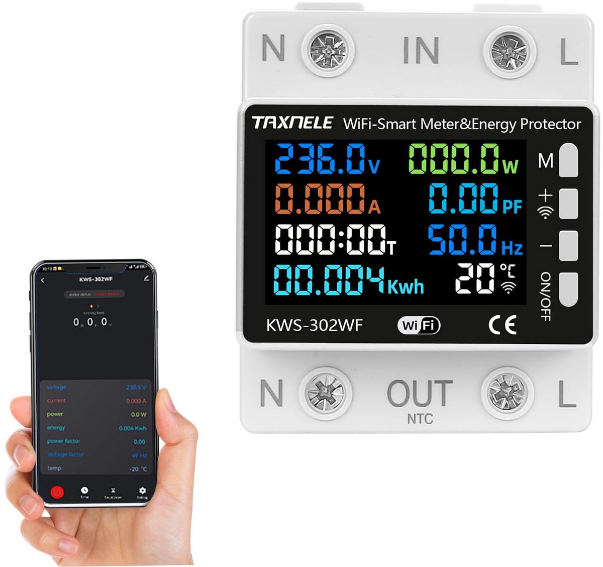 Slimme WiFi Energiemeter met Spannings- en Overstroombeveiliging en LCD