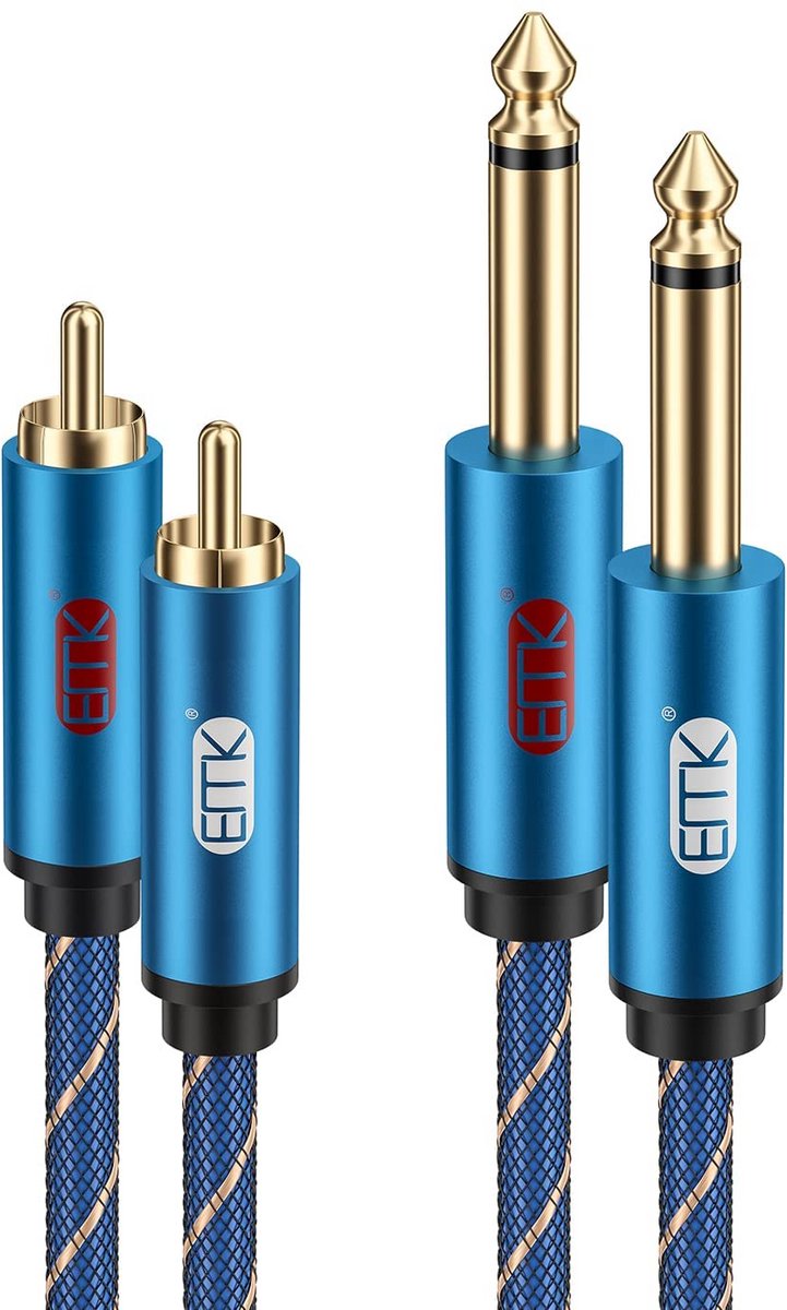 Kabel 6,35 mm TS Mono naar 2RCA Tulp Stereoaudio Connectorkabel (5 Meter)