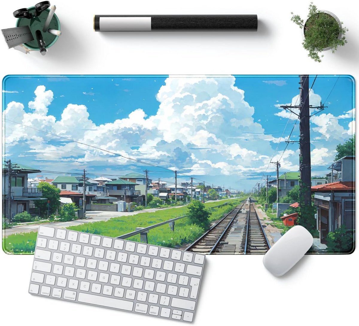 Grote Bureaumat XL 80x40 cm Antislip Bureauonderlegger Groen Plant Design voor PC en Gaming