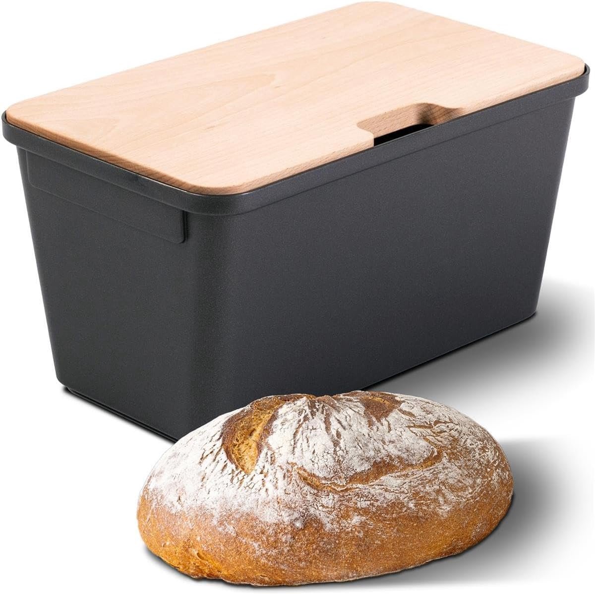 Grote Broodtrommel met Houten Deksel, 32 cm, voor Brood Vers te Houden