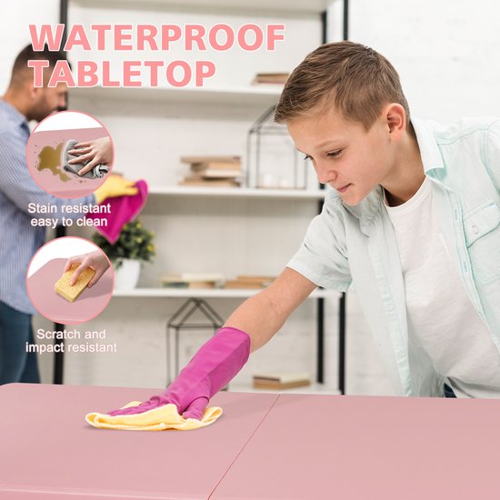 Campingtafels 125 cm - Inklapbaar Met Handgreep En Verstelbare Hoogte - Multifunctioneel - Kunststof - Roze — afbeelding 4
