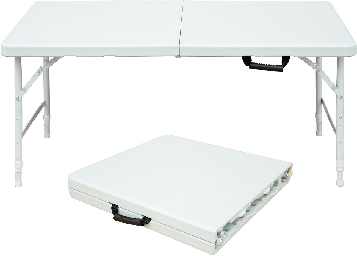 Campingtafels 125 cm - Inklapbaar Met Handgreep En Verstelbare Hoogte - Multifunctioneel - Kunststof - Wit