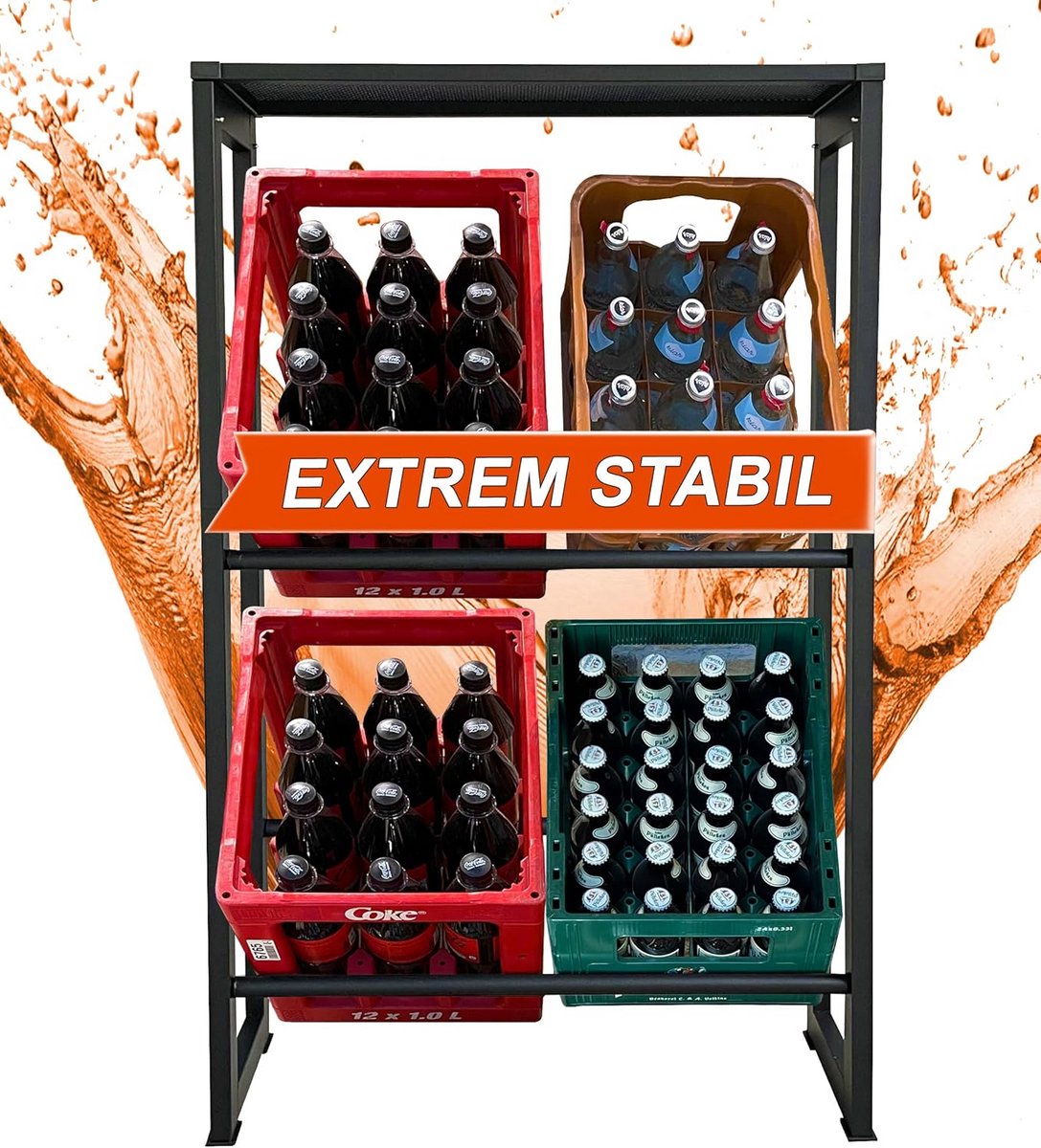 Drankkrattenrek Staand met Legplank voor 4 Kratten (71 x 30 x 123 cm) - Opslagrek voor Drank