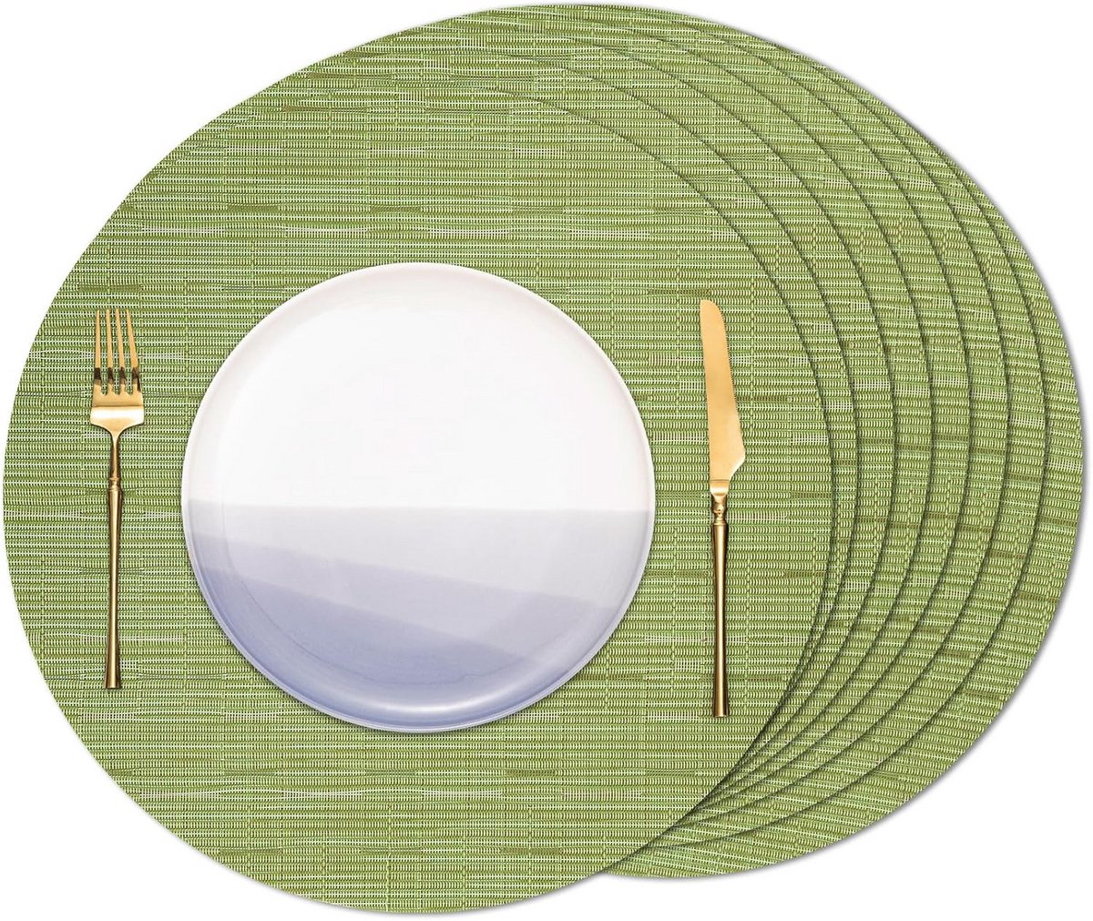 Wasbare PVC Placemats - Hittebestendig, Antislip - 38 cm Rond - Set van 8