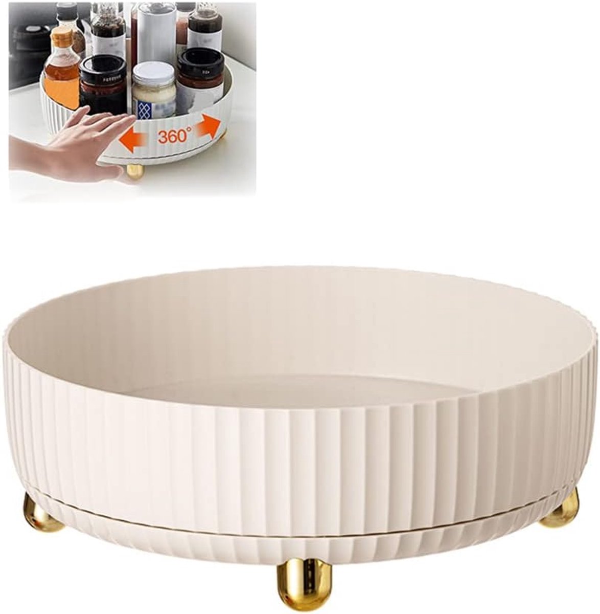 Draaiplateau, multifunctioneel kruidenrek, cosmeticarek, opbergrek, draaiplateau, keukenopbergrek en woondecoratie - beige