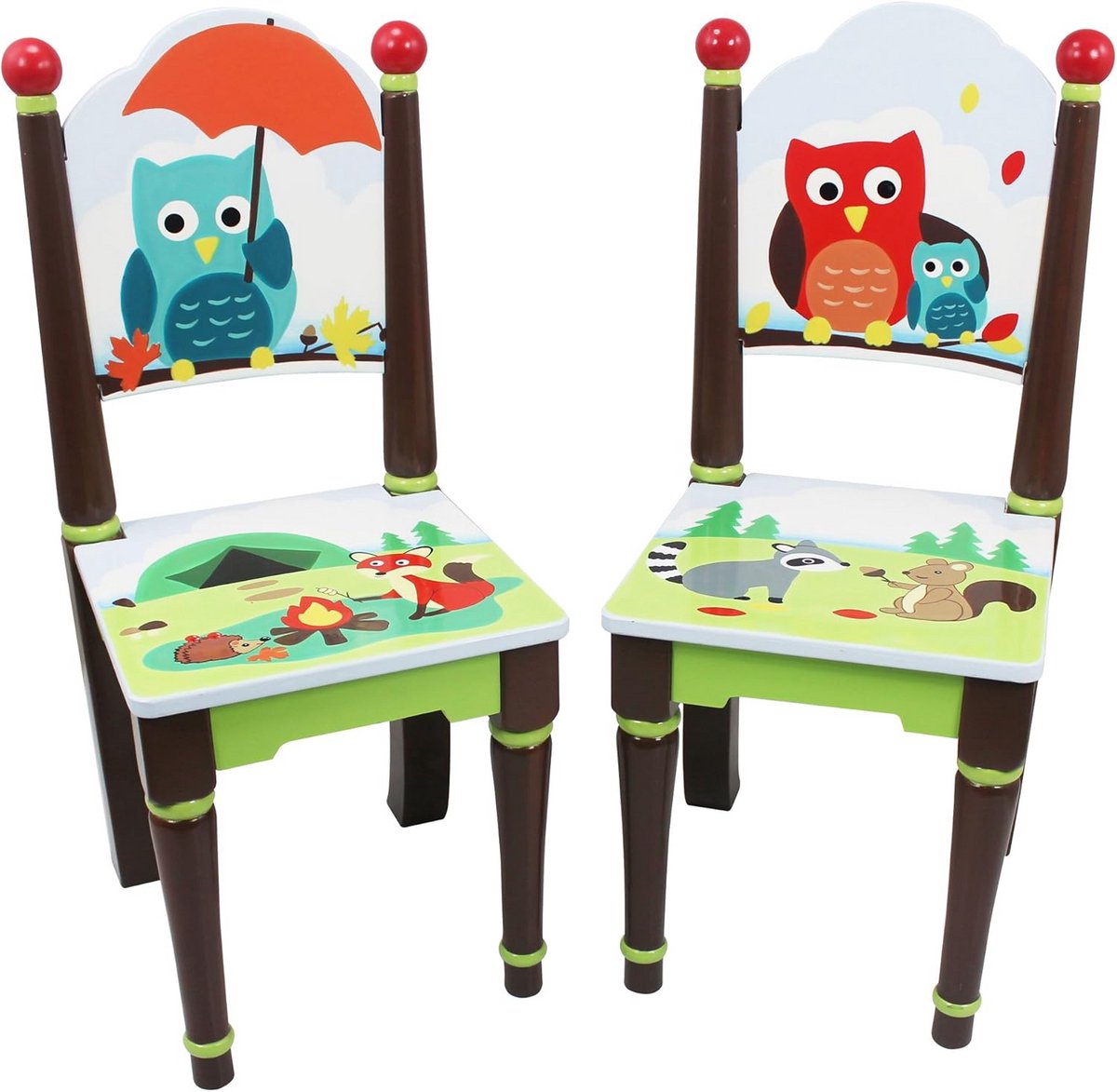 Set van 2 Houten Kinderstoelen met Bosdieren Thema