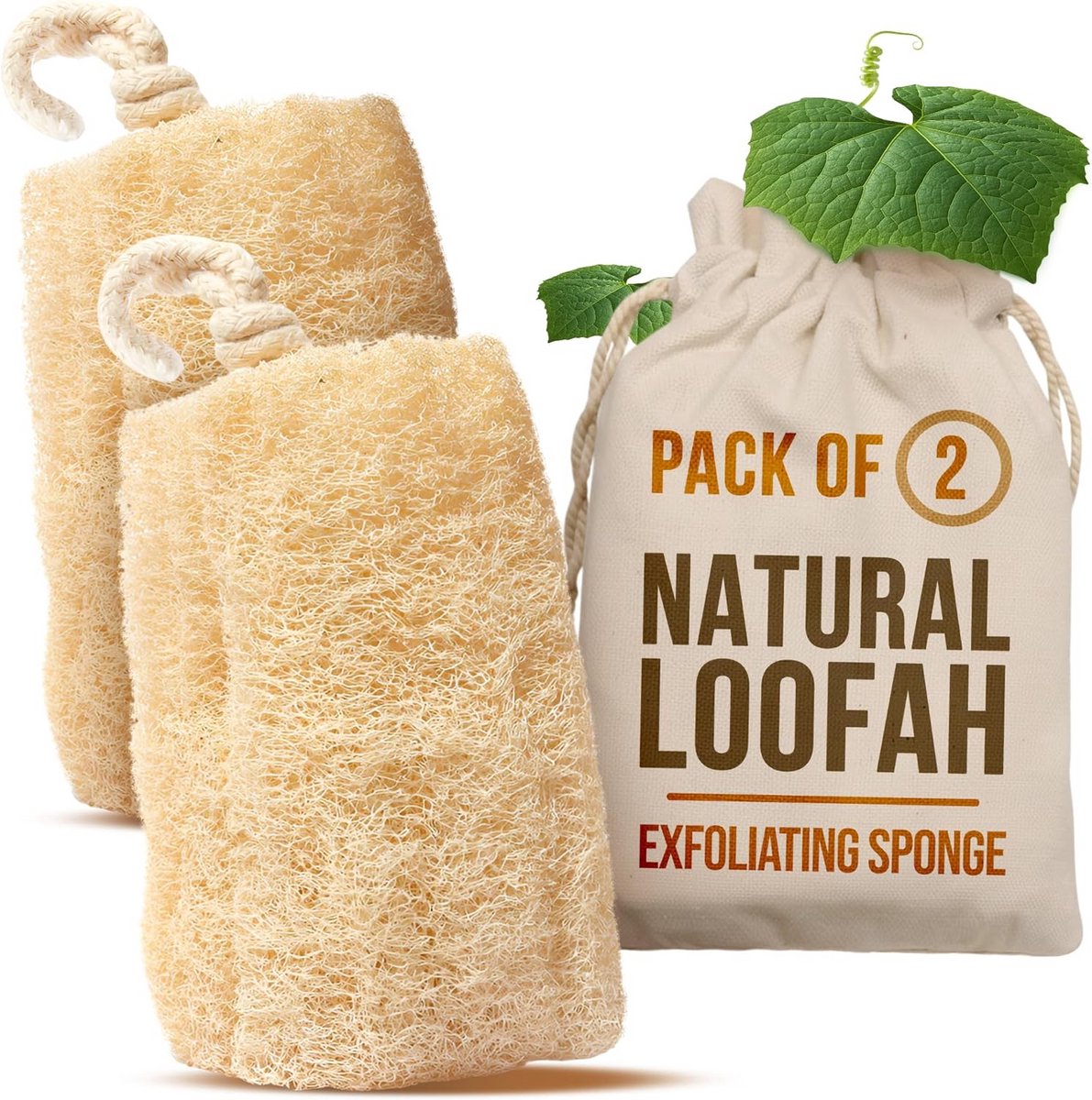 Set van 2 Natuurlijke Loofah Sponzen voor Exfoliëren Lichaam en Gezicht