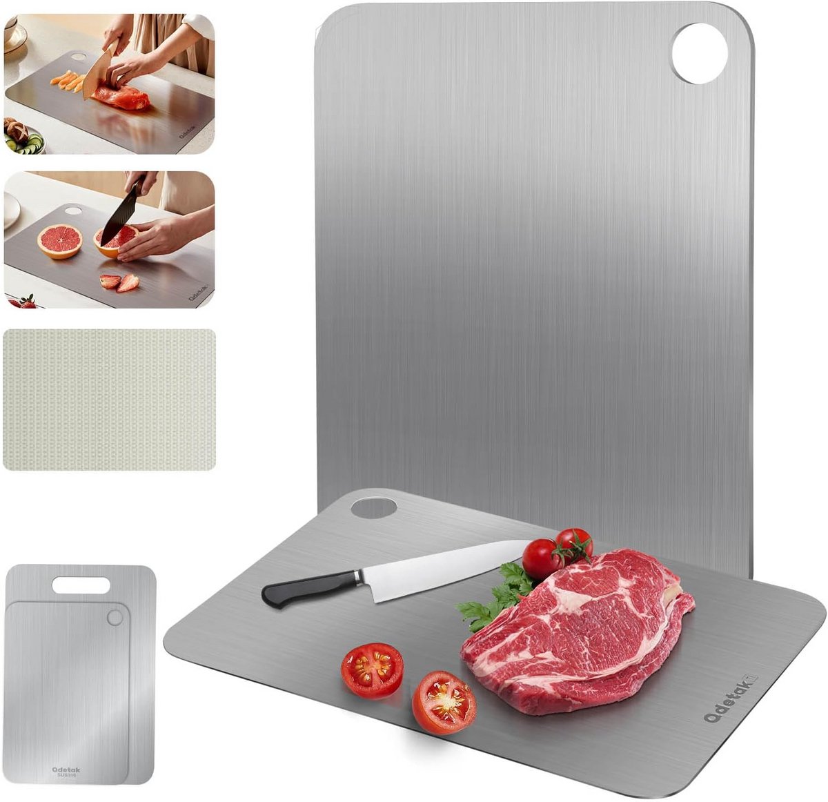 Set van 2 Titanium en RVS Snijplanken (29x20 cm) - Hygiënisch voor Vlees, Groenten en Fruit