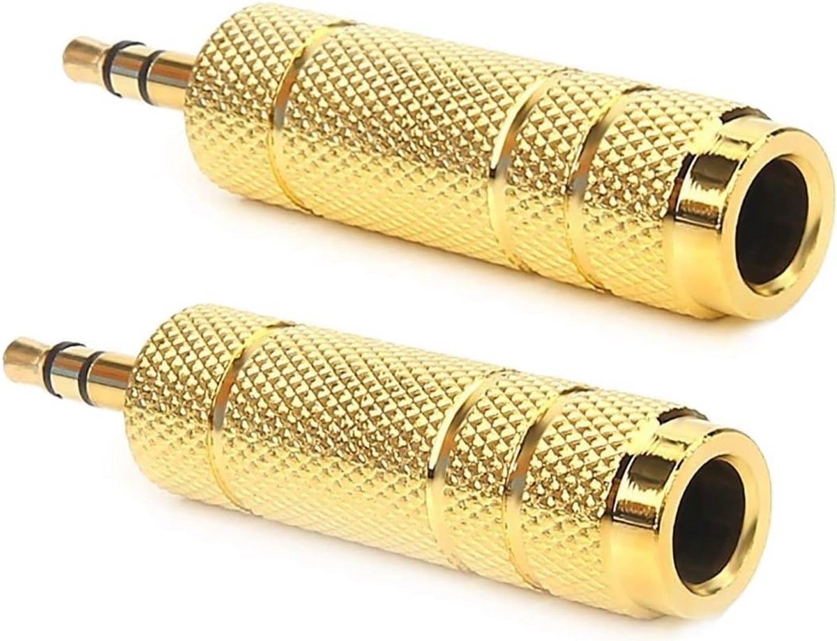 2 Stuks Audio Adapter 3.5mm naar 6.35mm Jack - Hoofdtelefoon Aansluiting Converter