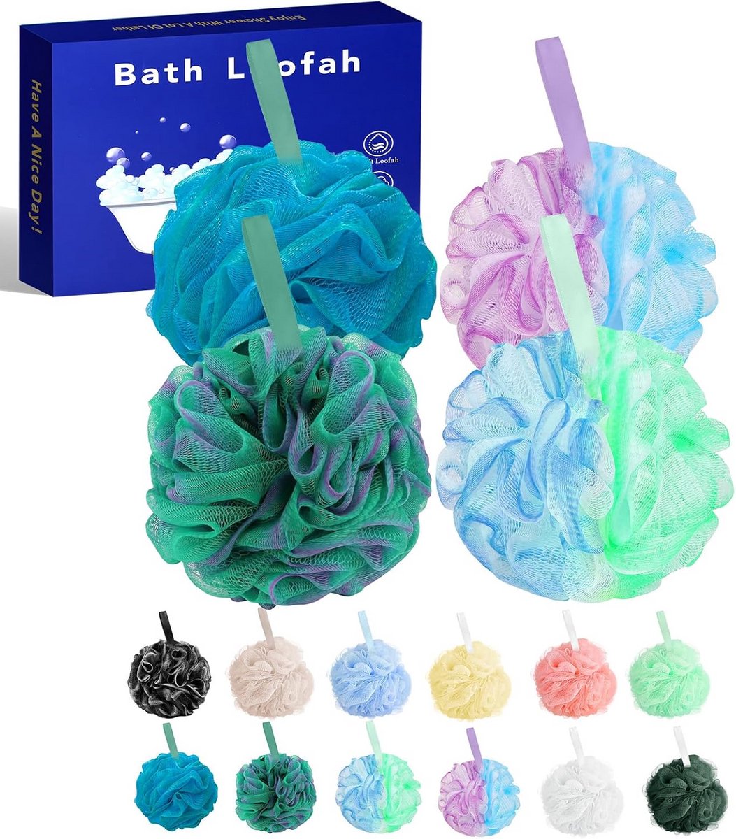 Set van 3 Douche- en Bad Poefs voor Zachte Scrub en Reiniging
