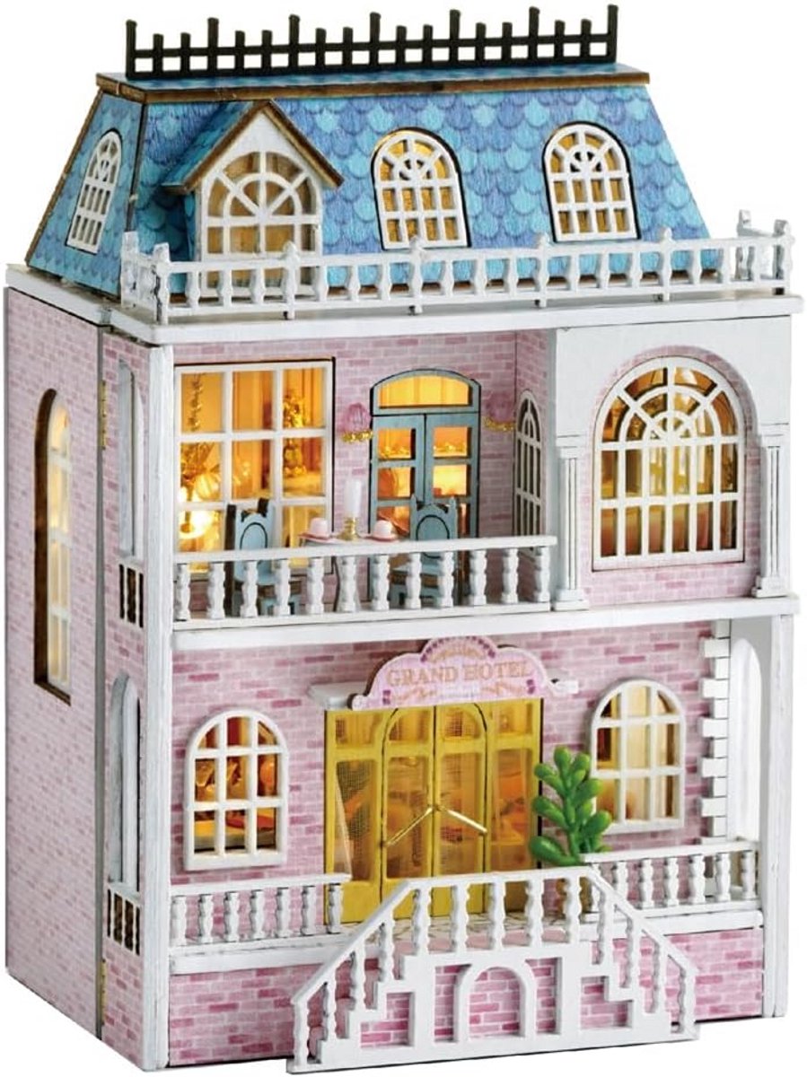 DIY Poppenhuis Miniaturen - Romantisch Kasteel Houten Modelbouwset met LED Verlichting