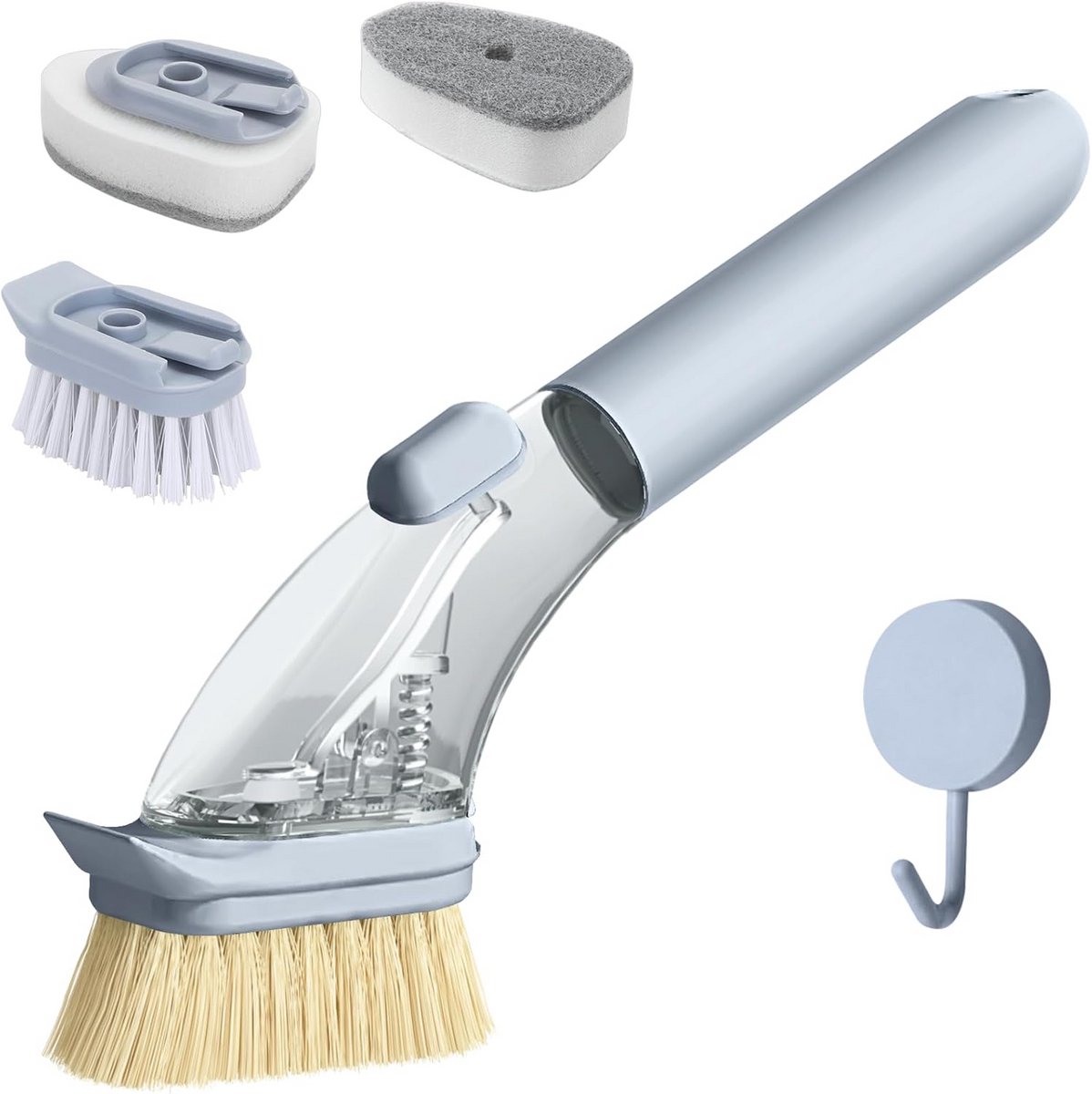 Afwasborstel met Zeepdispenser en 4 Vervangbare Opzetborstels