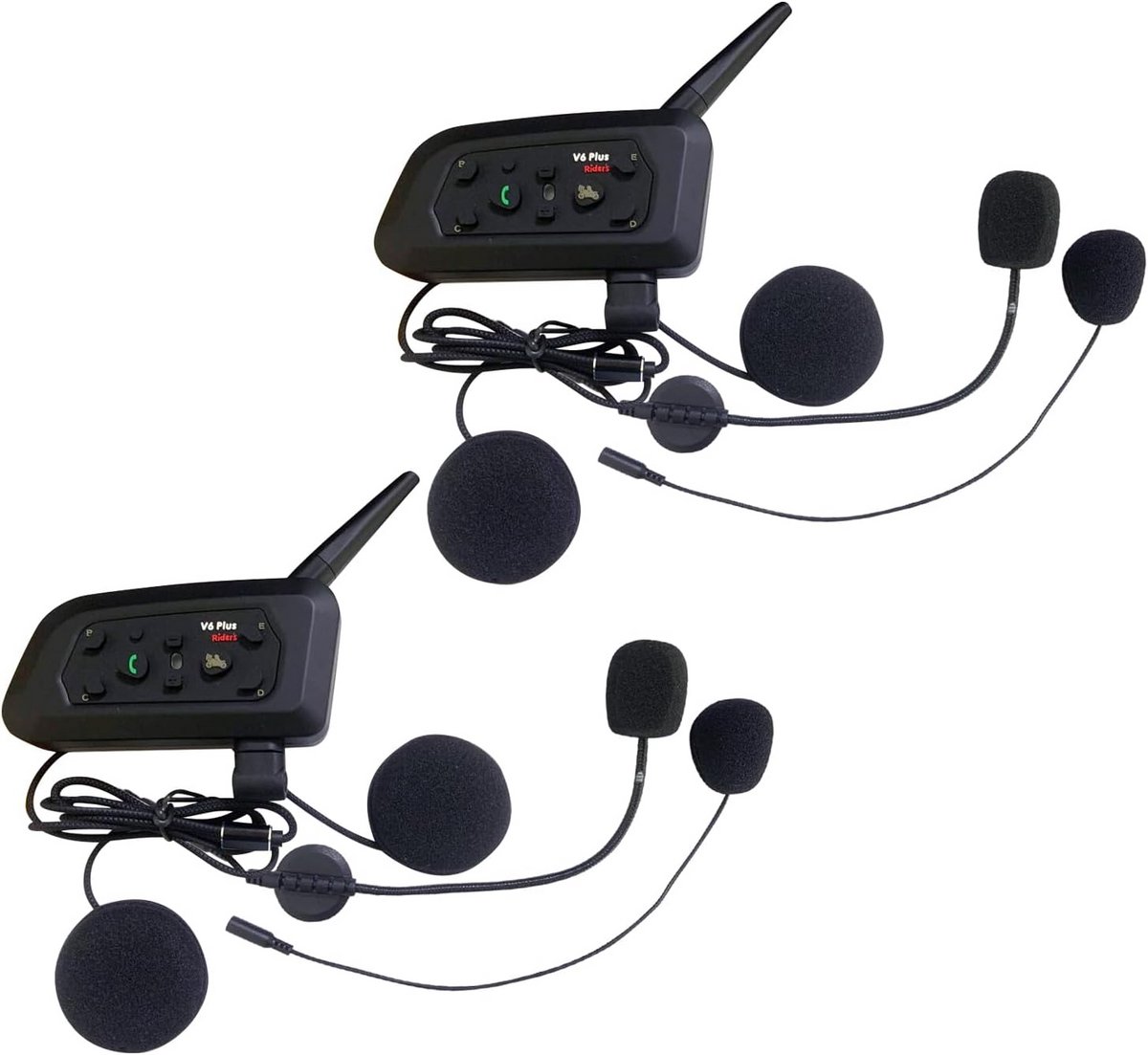 2-Pack Bluetooth Motorfiets Intercom Helmset - 1200m Bereik voor 6 Rijders