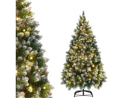 Luxe Kunstkerstboom 210 cm met Warmwitte LED Verlichting, Dennenappels en Sneeuweffect