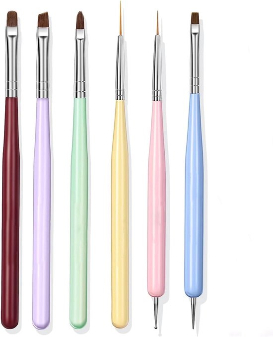 Set van 6 Nagelborstels - Kunstnagelborstel - Gelconstructieborstel - Verlengingsborstel - Multifunctionele Borstel voor Nagels - DIY Nagelaccessoires