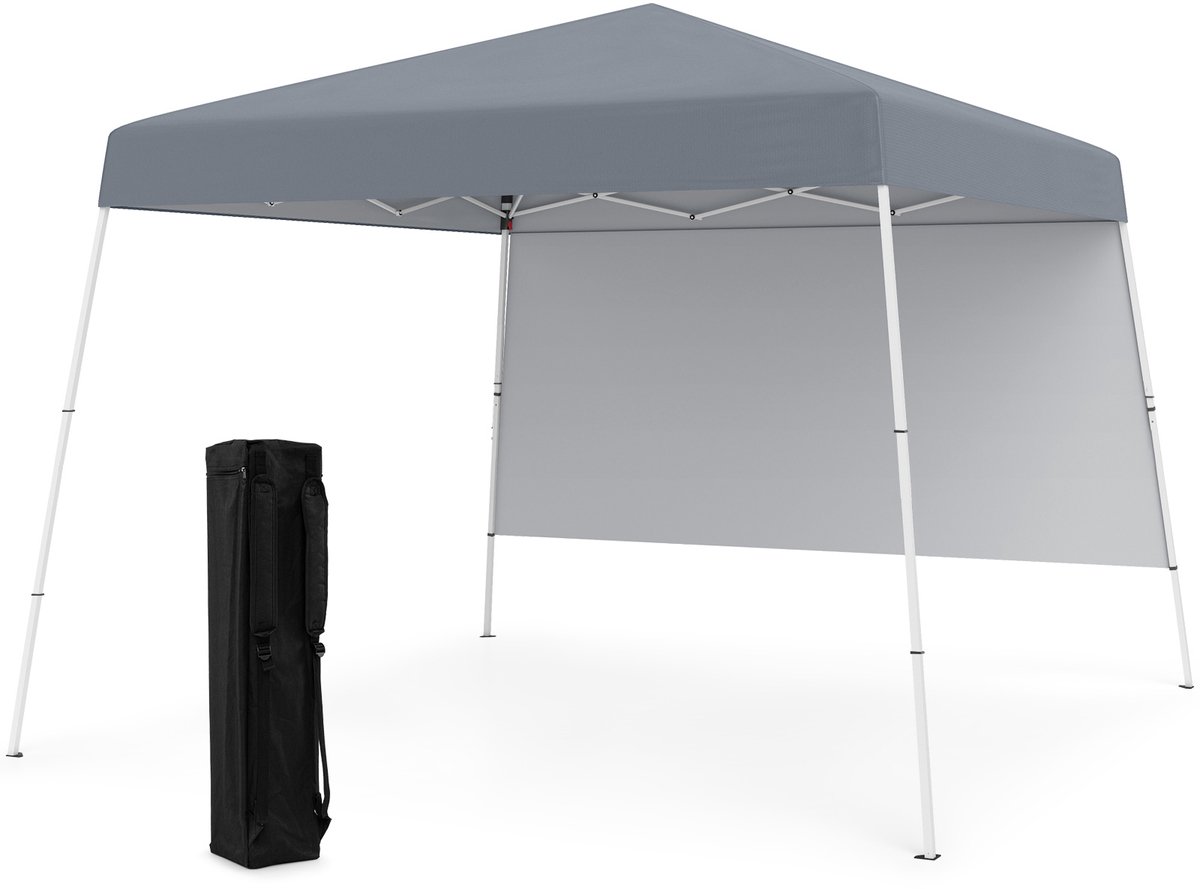 COSTWAY Pop-up paviljoen, 3 x 3 m, vouwpaviljoen met 1 zijwand en draagbare rugzak en 4 grondankers, outdoor tuintent, waterdicht en zonwering, tuinpaviljoen, partytent voor tuin, feest, grijs