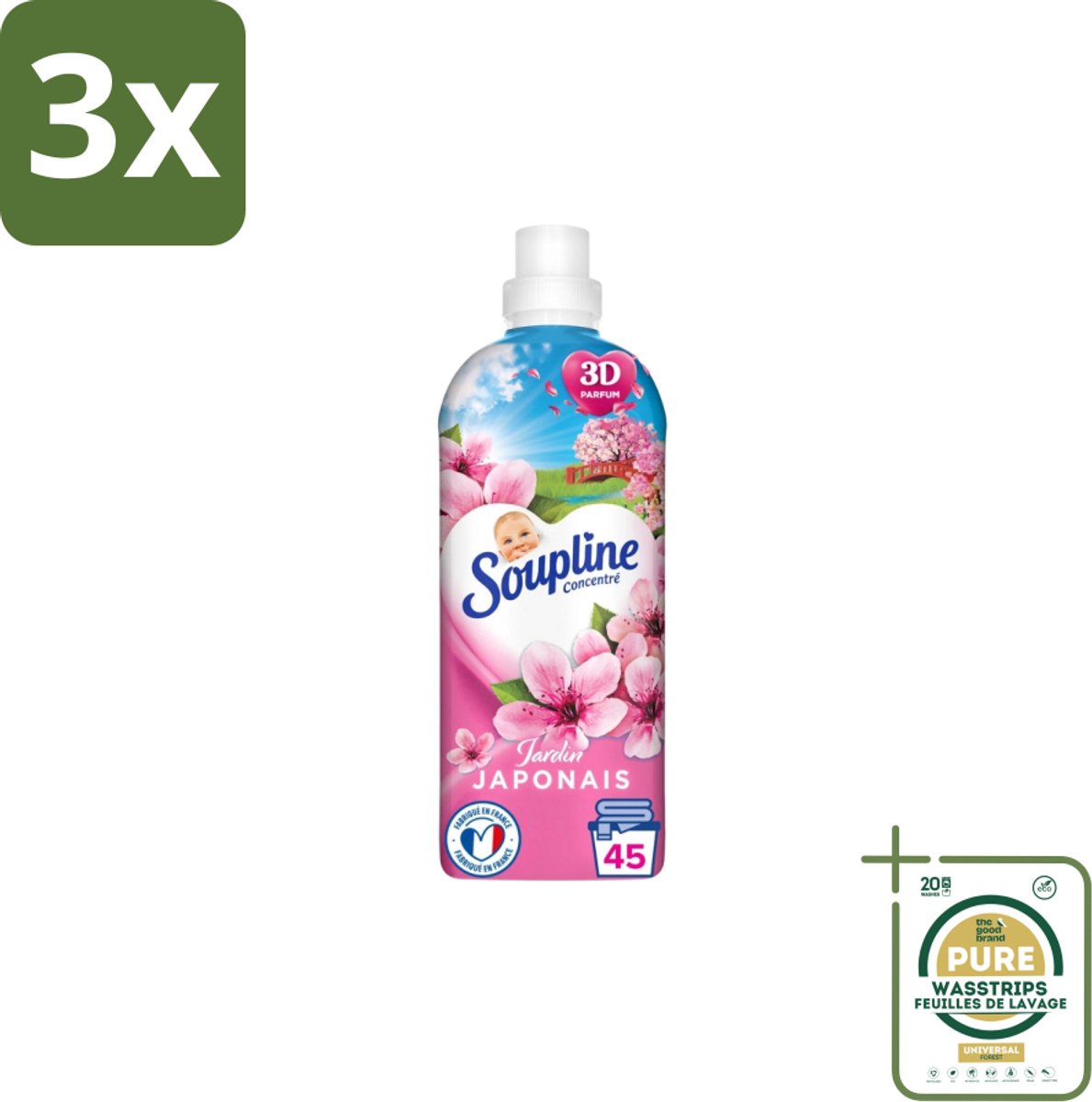 3 x Soupline – Wasverzachter – Japanse Tuin – 950 ml - Grootverpakking - Koffiezetapparaat - Koffiezetapparaat Met Filter - Koffiezetapparaat Voor Thuis