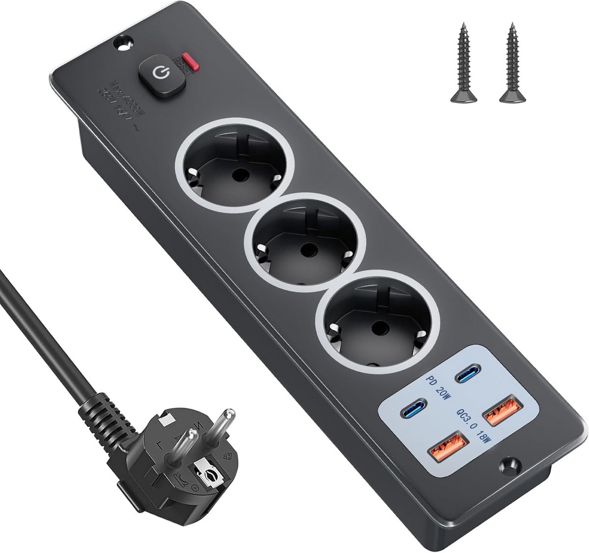 Inbouwstopcontact Tafel met 2 USB-C, 2 USB-A en Schakelaar