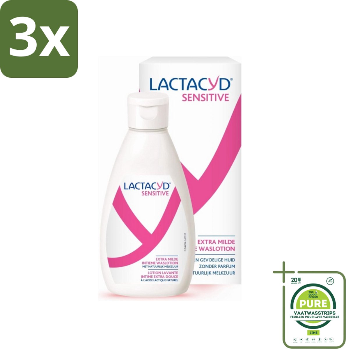 3 x Lactacyd Sensitive - Intieme Waslotion - Extra Gevoelig - Met Natuurlijk Melkzuur - 300 ml - Grootverpakking - Intieme Waslotion - Gevoelige Huid - Melkzuur - Katoenextract - Intieme Reiniging