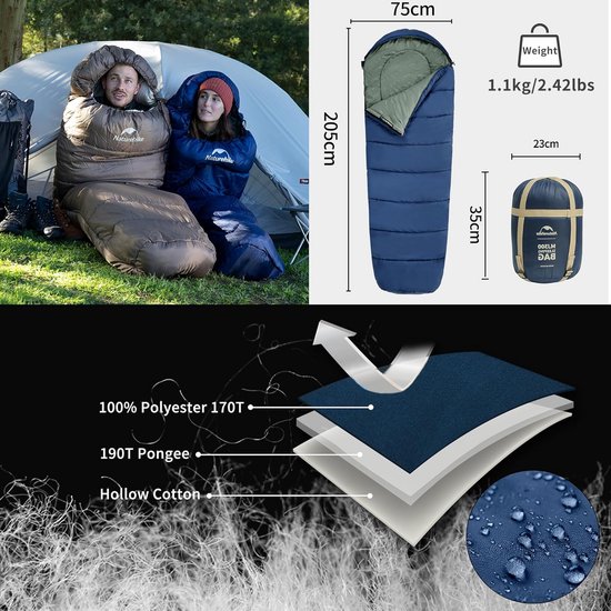 Ultralichte Mummieslaapzak 300g - Compacte 3-4 Seizoenen Slaapzak voor Camping en Reizen — afbeelding 3