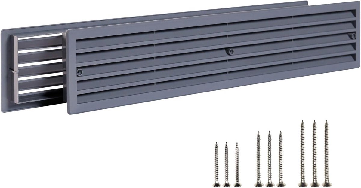Ventilatierooster Deur Tweezijdig Grijs - Luchtregister Binnendeur 44x9 cm - Universele Ventilatieafdekking met Schroeven