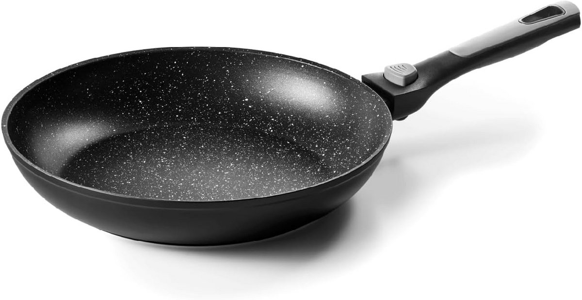 Koekenpan Ø28cm Gietaluminium met Steenlook Anti-aanbaklaag en Afneembare Handgreep