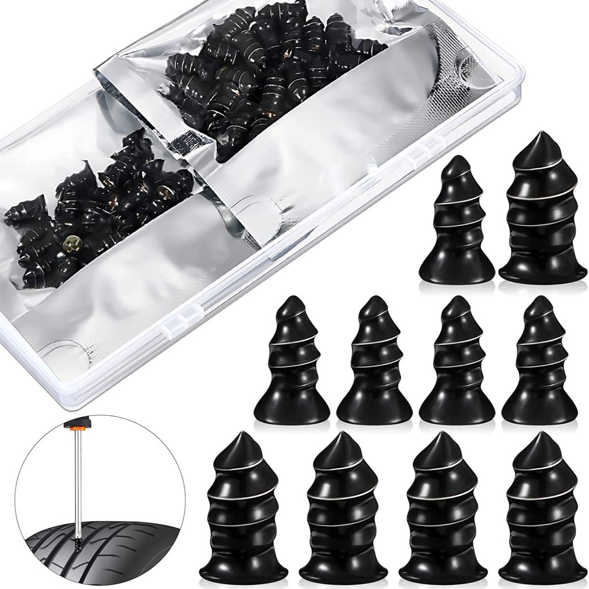 Snel vacuüm bandenreparatiespijkers van rubber, zelfbedieningsbandenreparatiespijkers, reparatieschroeven voor hogesnelheidstreinen en auto's, bandenreparatiegereedschap, verpakking van 40 stuks (S+L)